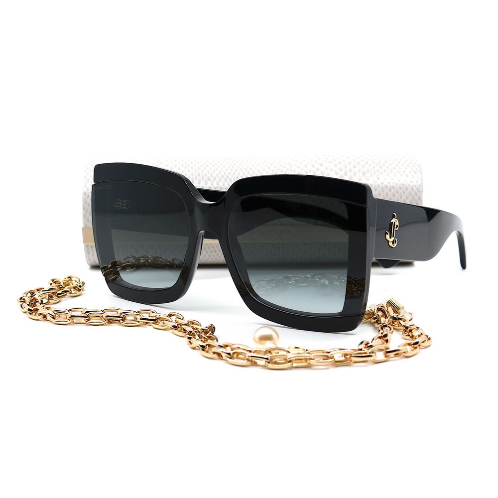 NEW JIMMY CHOO RENEE/S 807 BLACK GREY GRADIENT AUTHENTIC SUNGLASSES W/CHAIN - Picture 8 of 14